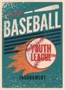 Baseball Youth League tournament typographical vintage grunge style poster design. Retro vector illustration.